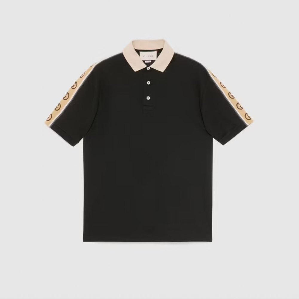 Gucci Polo With Interlocking G Logo Stripe - Black